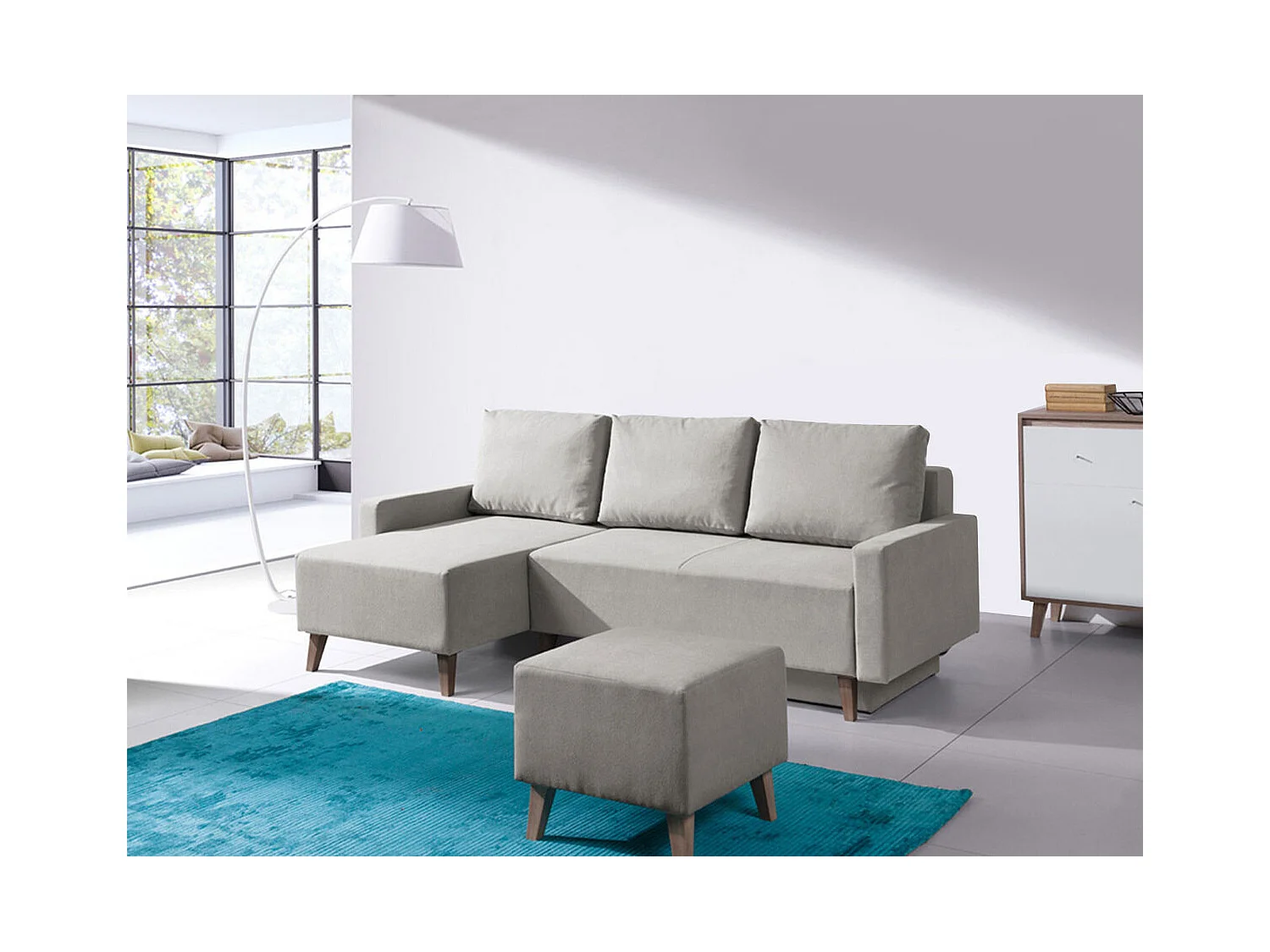 Pouf Delbene 103, Gris, 45x51x51cm, Pieds: Plastique