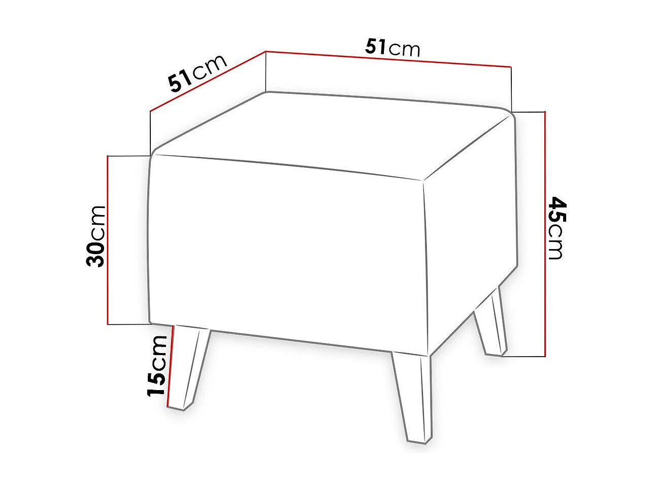 Pouf Delbene 103, Gris, 45x51x51cm, Pieds: Plastique