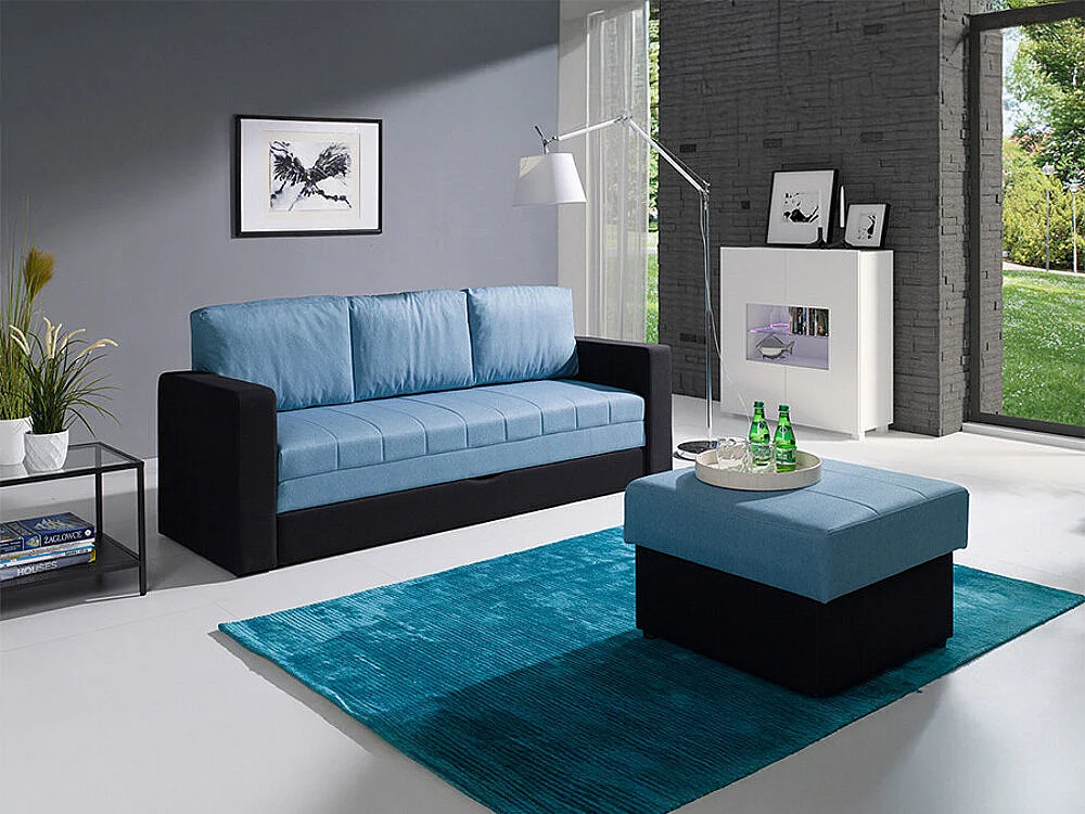 Pouf Tivdalu 118, Bleu, 48x70x70cm, Tapisserie, Pieds: Plastique, Boîte de rangement