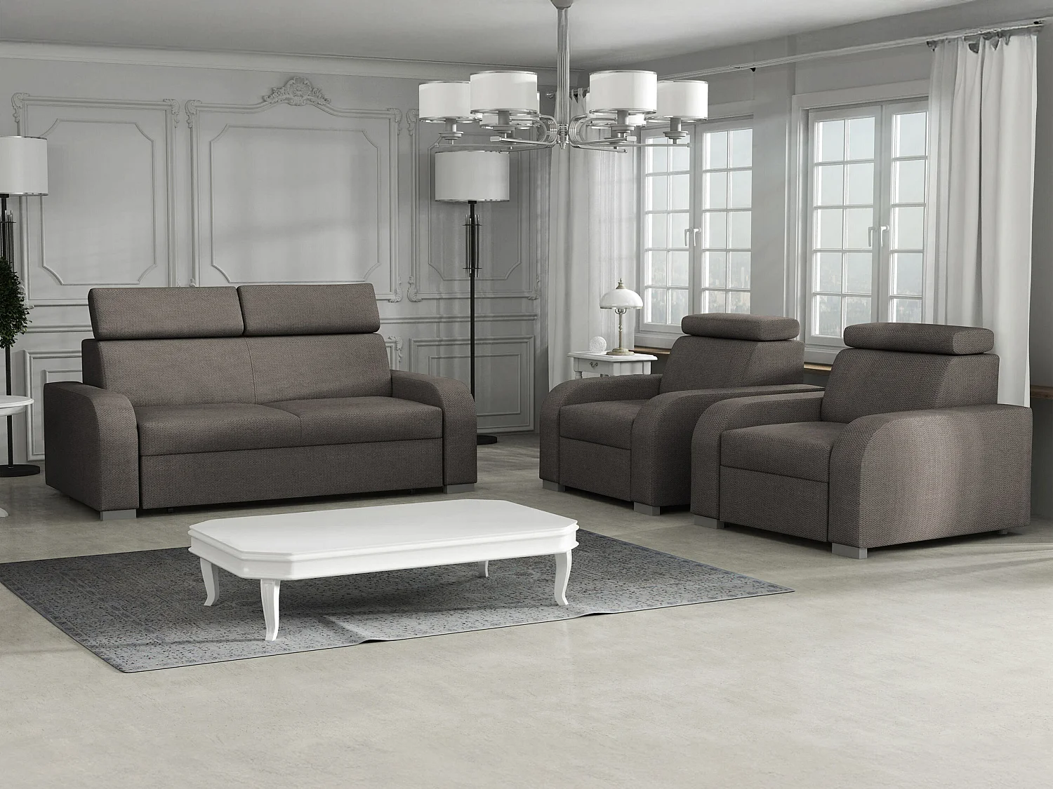 Canapé Etrcala 102, Marron, 200x100x85cm, Tapisserie, Pieds: Plastique|Bois