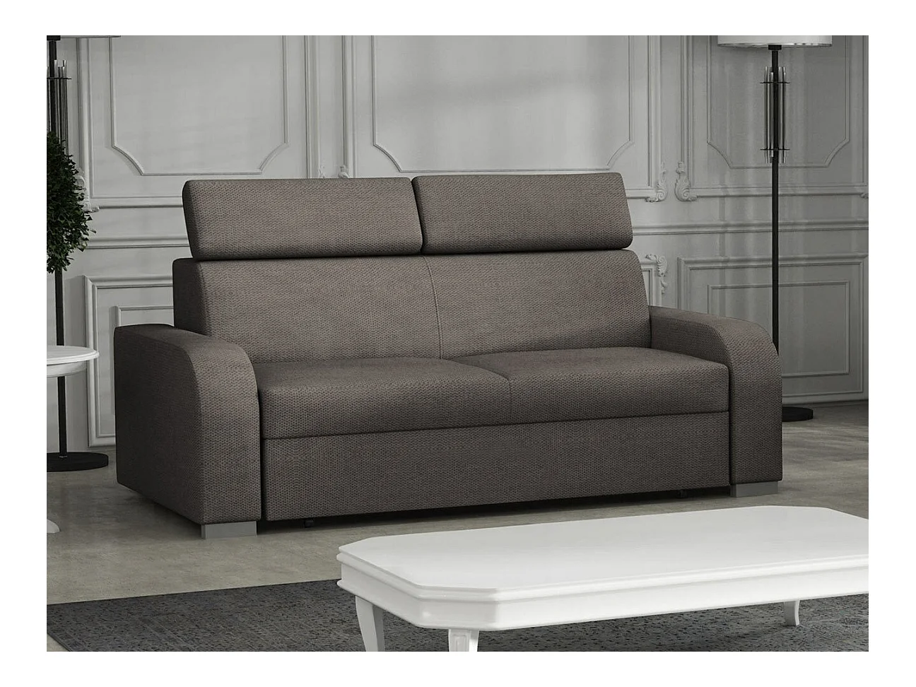Divano Etrcala 102, Senza, Senza, Marrone, 200x100x85cm, Arazzo, Gambe: Legno|Plastica