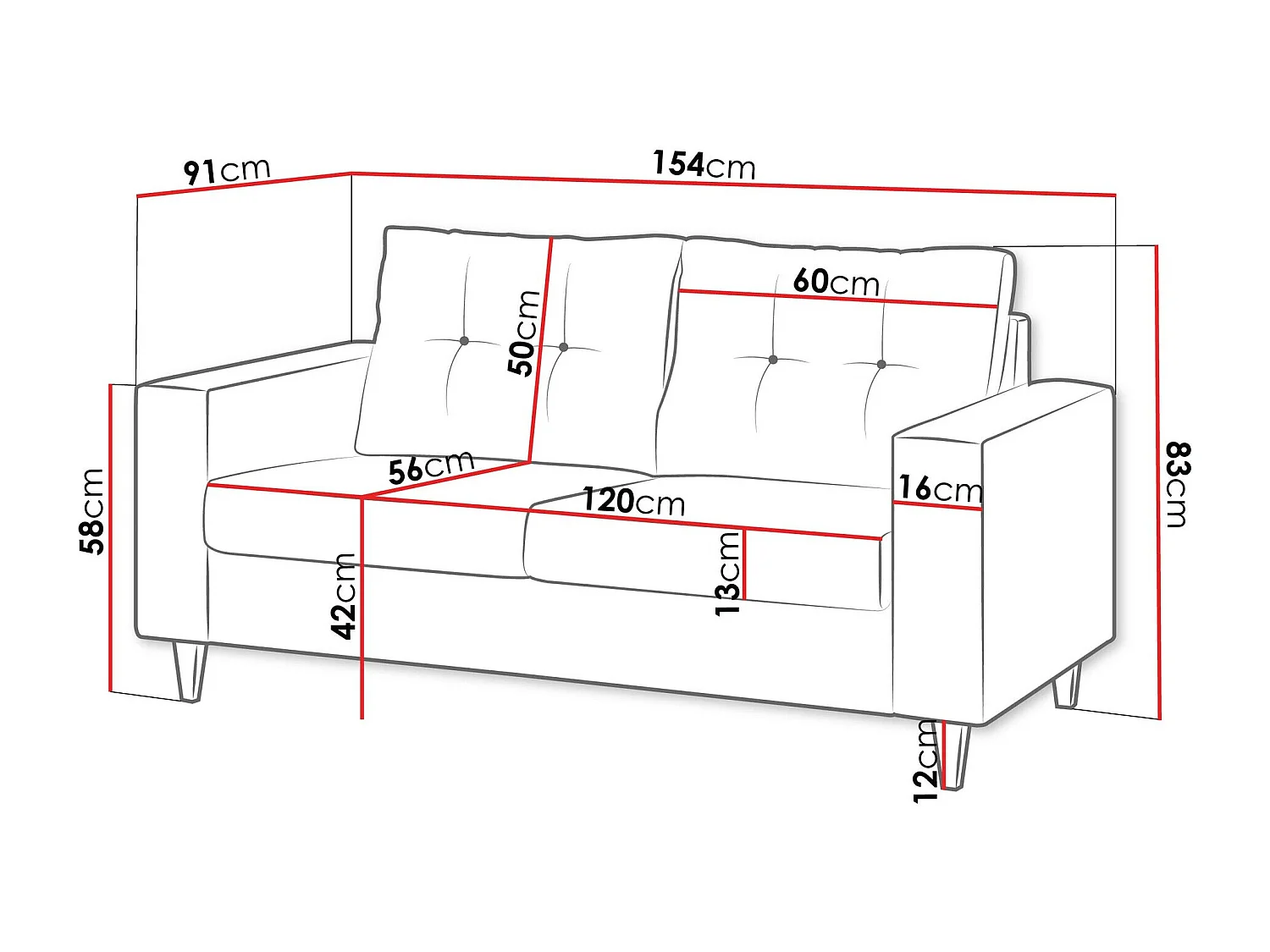 Canapé Temple 110, Rose, 154x91x83cm, Tissu, Pieds: Bois