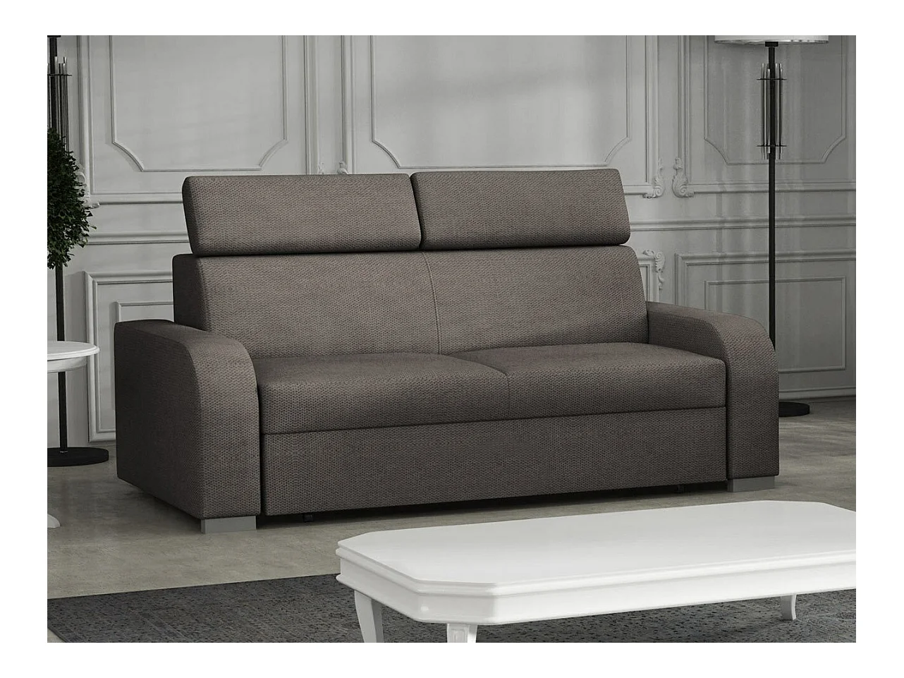 Canapé Etrcala 103, Marron, 170x100x85cm, Tapisserie, Pieds: Bois|Plastique
