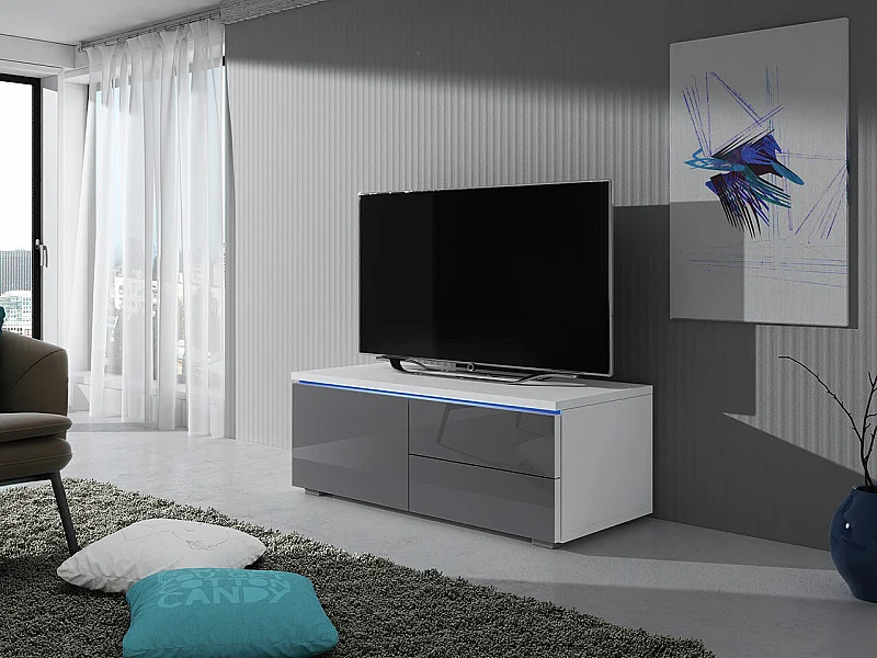 Mueble TV Nashville 130, Gris brillante|Blanco, Número de puertas: 1.00, 100x35x45cm