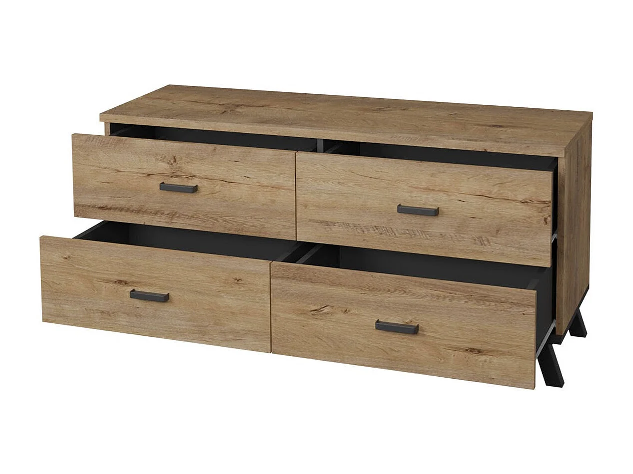 Meuble TV Talsere 106, Chêne de Lefkas|Noir, Nombre de tiroirs: 4, 121x50x40cm