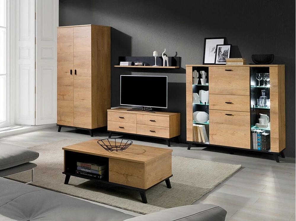 Meuble TV Talsere 106, Chêne de Lefkas|Noir, Nombre de tiroirs: 4, 121x50x40cm