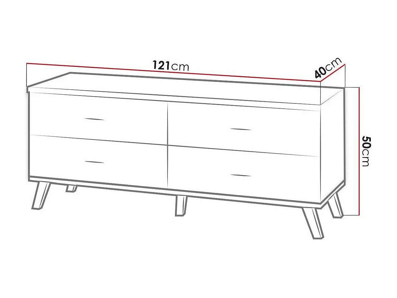 Meuble TV Talsere 106, Chêne de Lefkas|Noir, Nombre de tiroirs: 4, 121x50x40cm