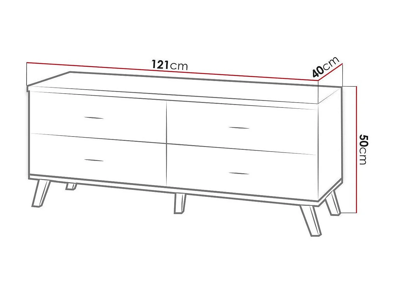 Meuble TV Talsere 106, Chêne de Lefkas|Noir, Nombre de tiroirs: 4, 121x50x40cm