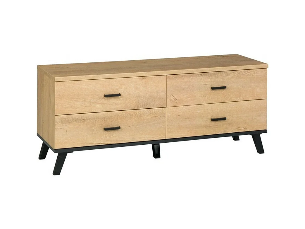 Mueble TV Toledo F106, Lefkas roble|Negro, Número de cajones: 4.00, 121x50x40cm