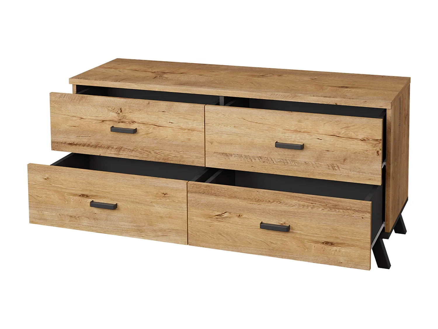 Meuble TV Talsere 106, Chêne de Lefkas|Noir, Nombre de tiroirs: 4, 121x50x40cm