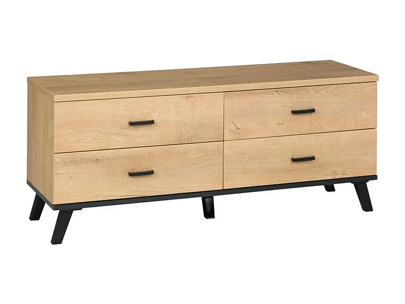 Mueble TV Toledo F106, Lefkas roble|Negro, Número de cajones: 4.00, 121x50x40cm