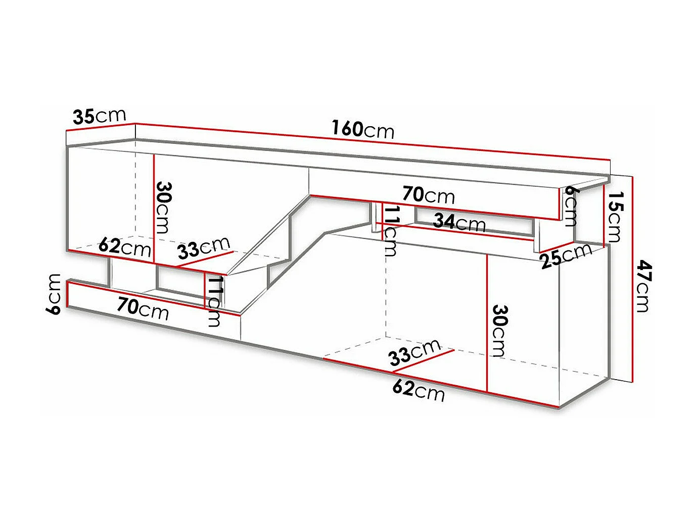 Mesa para TV Utica 102, O número de portas: 2, 160x47x35cm