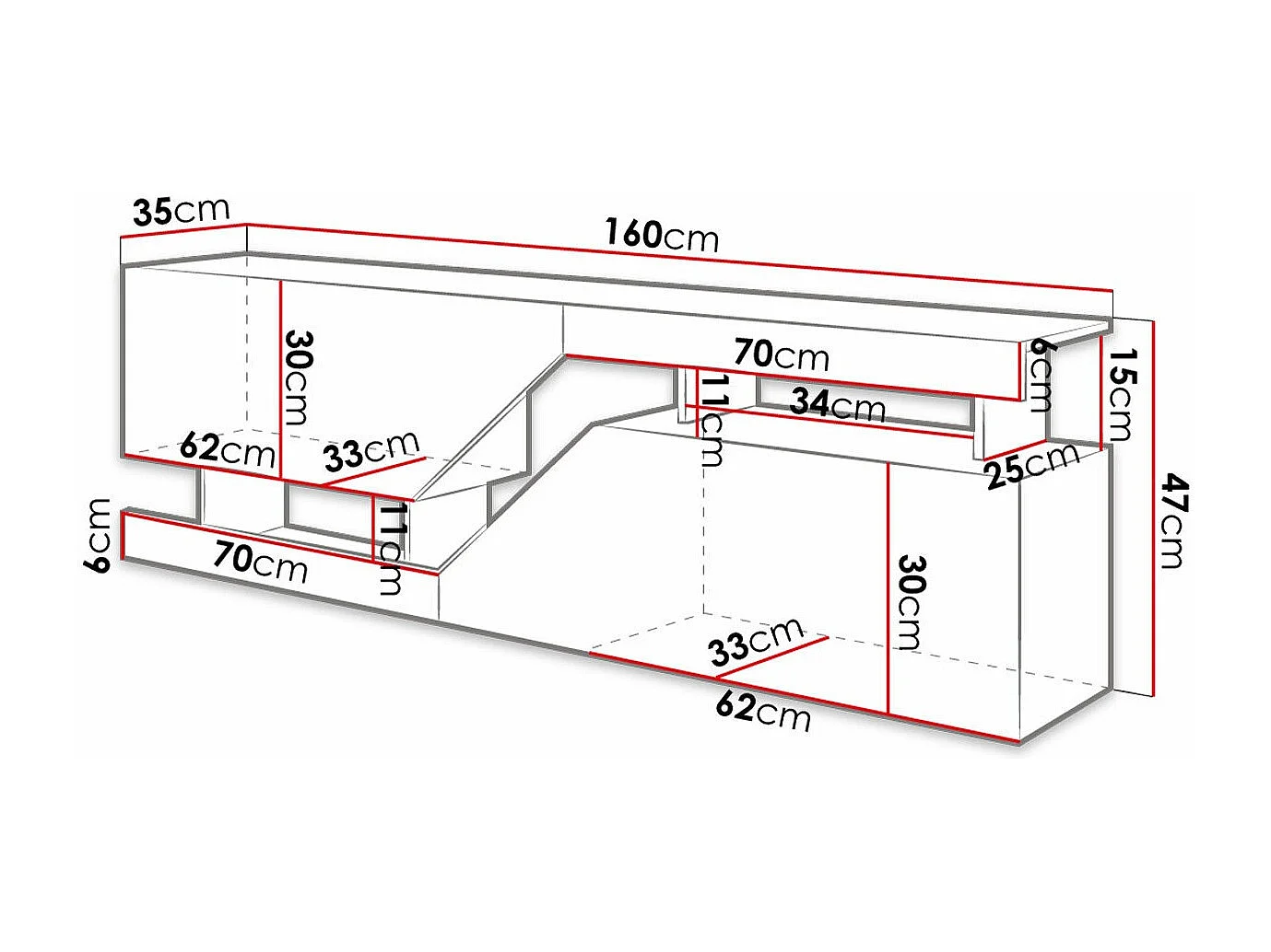 Mesa para TV Utica 102, O número de portas: 2, 160x47x35cm
