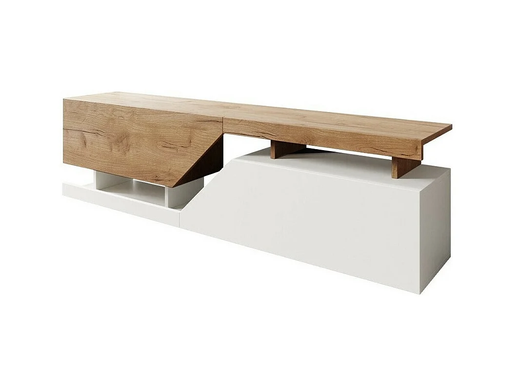 Meuble TV "Ceelias" - 160 x 46 x 35 cm - Blanc/Marron