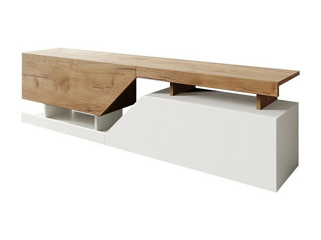 Meuble TV "Ceelias" - 160 x 46 x 35 cm - Blanc/Marron