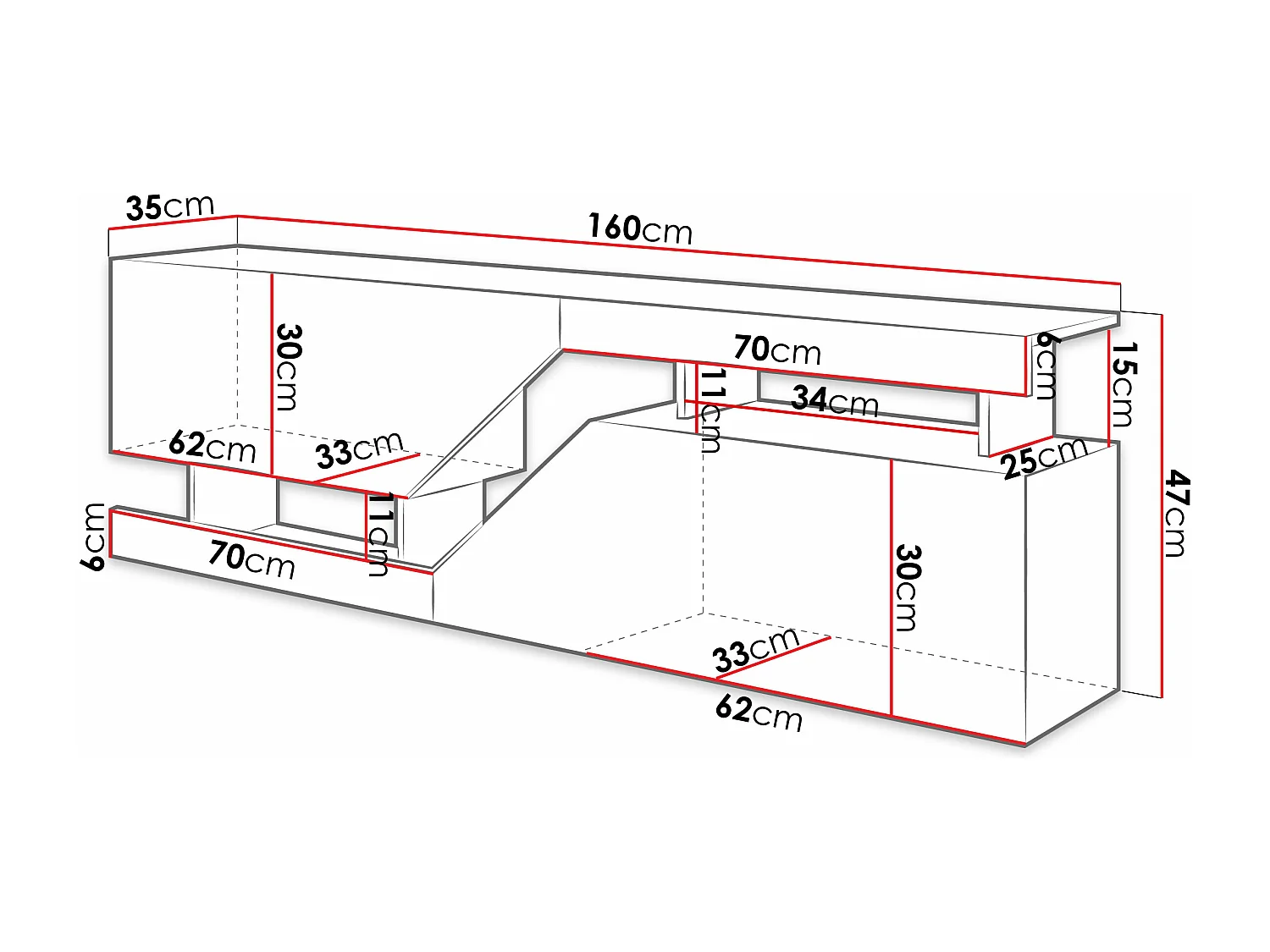 Meuble TV "Ceelias" - 160 x 46 x 35 cm - Blanc/Marron