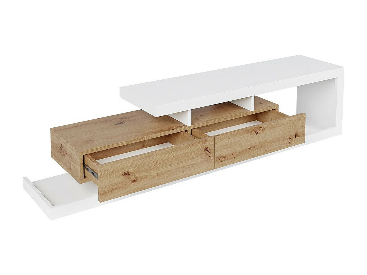 Meuble TV Utica 103, Chêne wotan|Blanc, Nombre de tiroirs: 2, 198x45x40cm