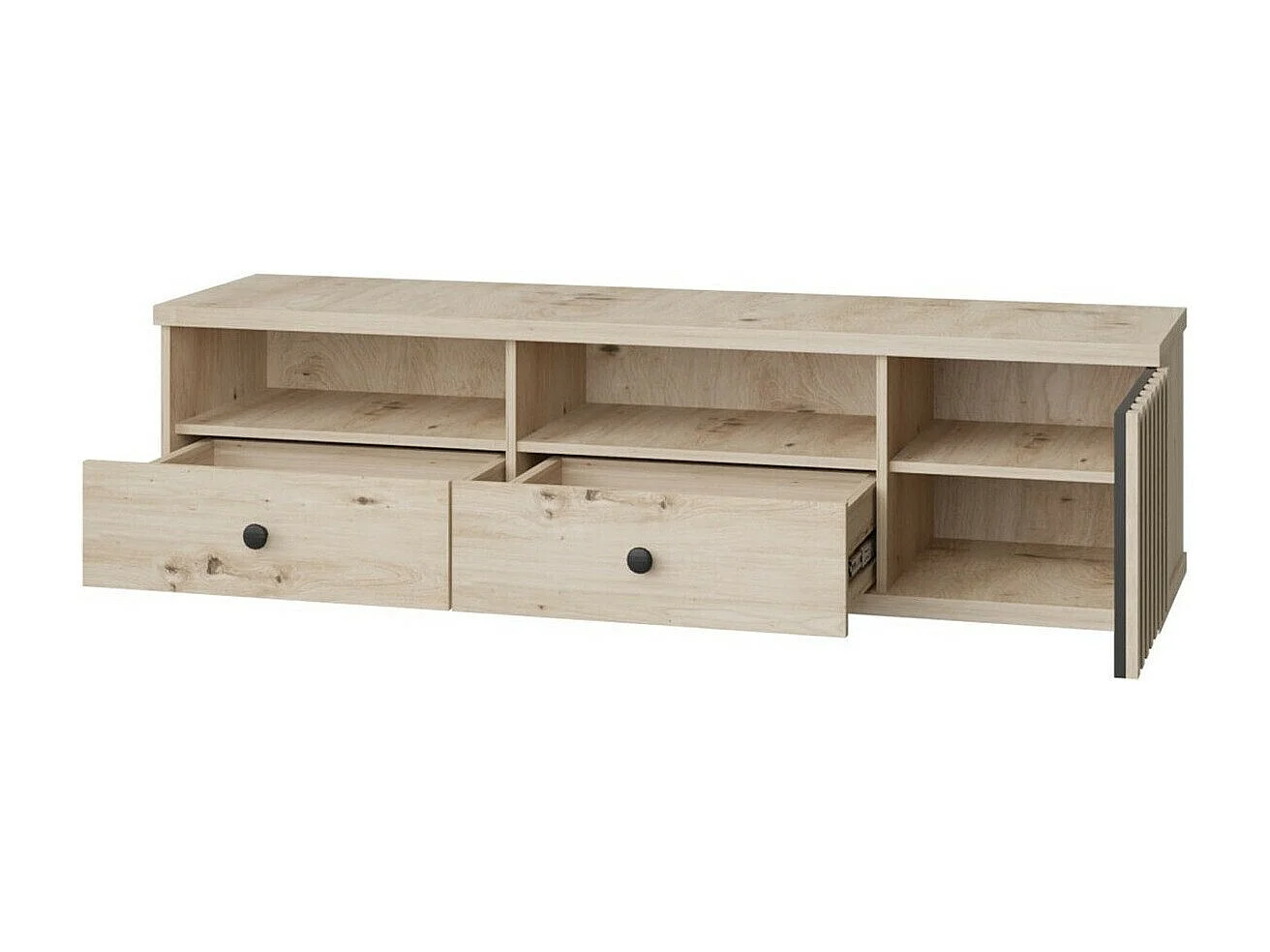 Meuble TV Venmava 105, Noir|Chêne Artisan, Le nombre de portes: 1, Nombre de tiroirs: 2,