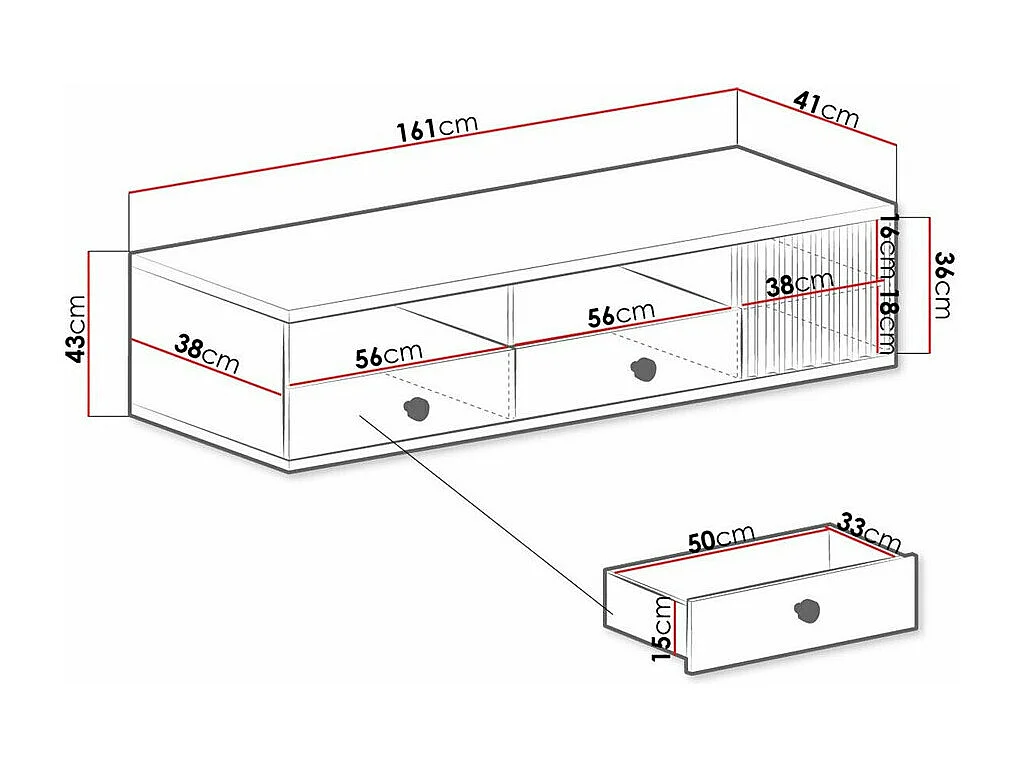 Meuble TV Venmava 105, Noir|Chêne Artisan, Le nombre de portes: 1, Nombre de tiroirs: 2,