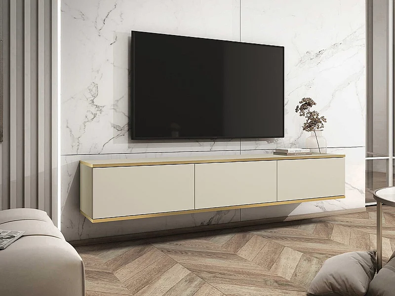 Mueble TV Lima 124, Crema|Dorado, Número de puertas: 3.00, 175x30x32cm