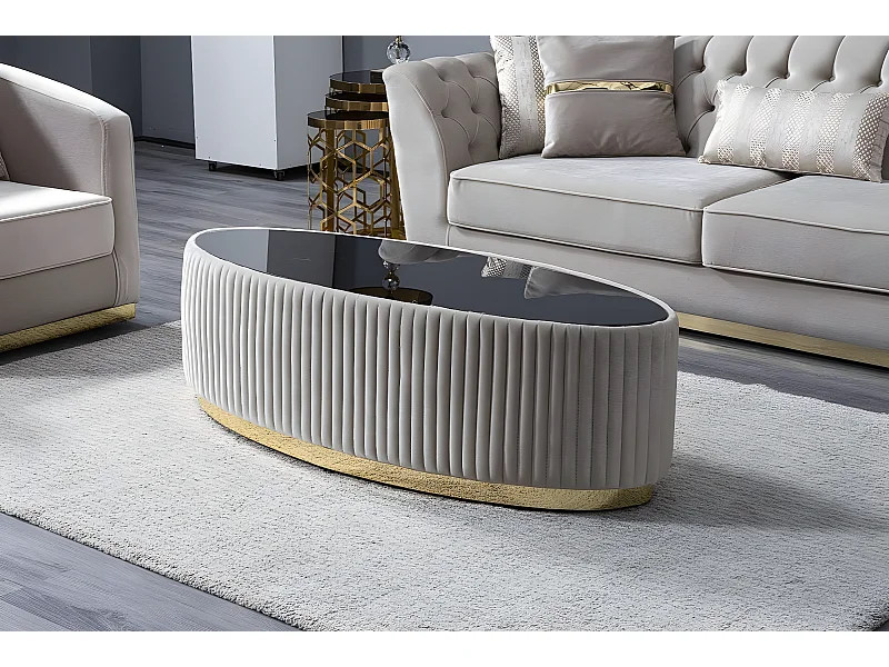 Table basse Grand/Tissu&Verre/Beige