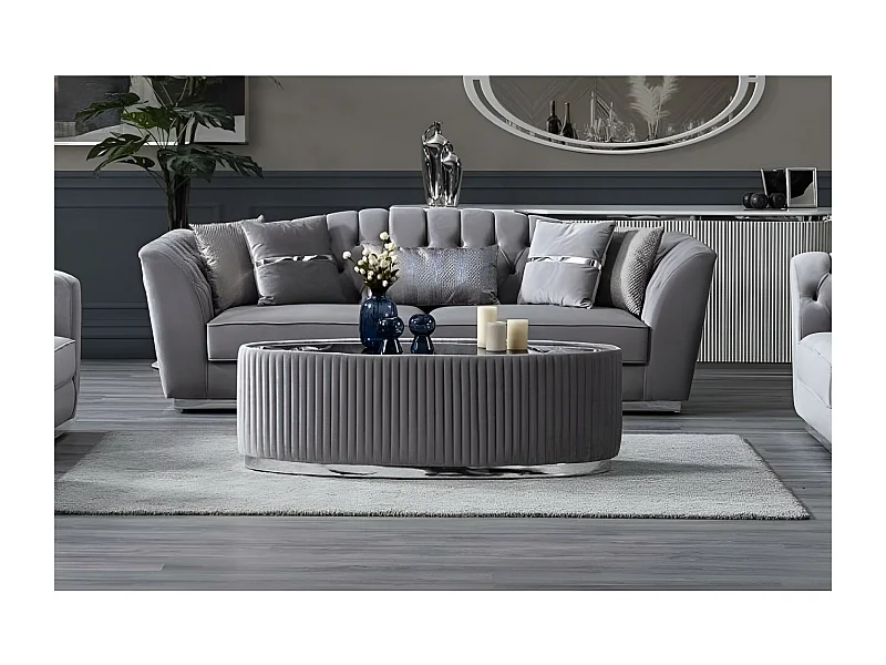 Tavolino da caffè Grand/Tessuto&Vetro/Grigio