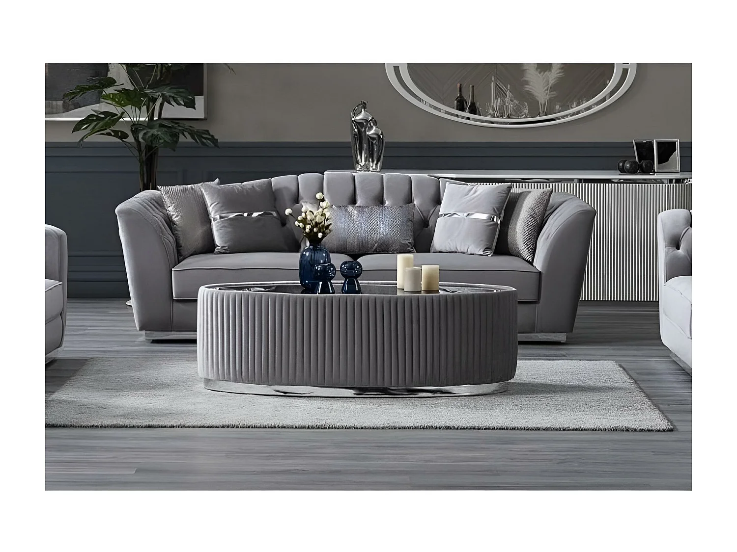 Table basse Grand/Tissu&Verre/Gris