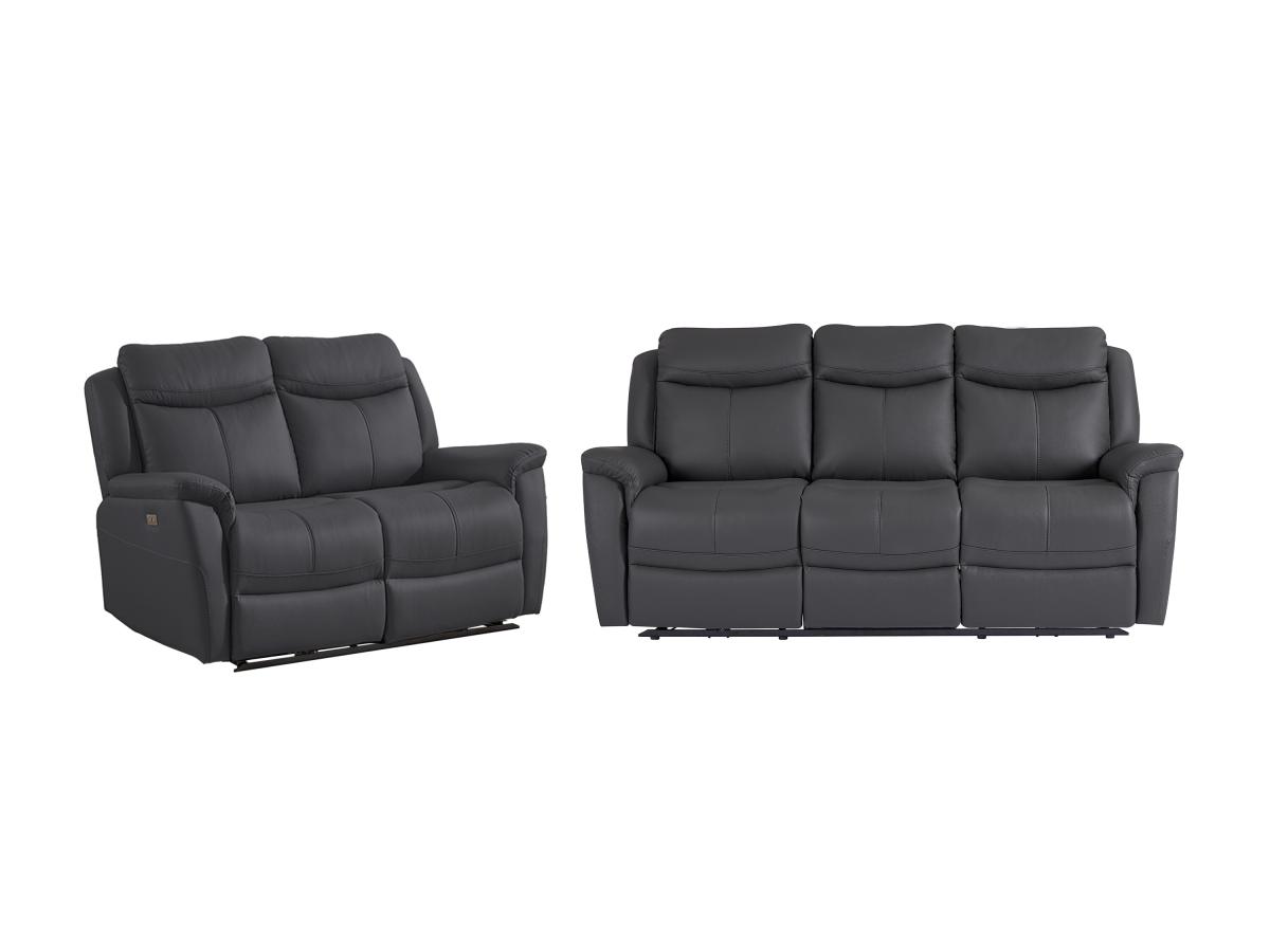 Relaxsofa 3-Sitzer & 2-Sitzer elektrisch - Rindsleder - Anthrazitgrau - NOM günstig online kaufen