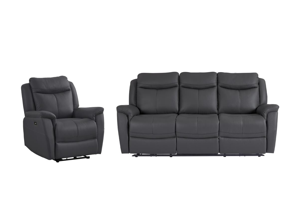 Relaxsofa 3-Sitzer & Relaxsessel elektrisch - Rindsleder - Anthrazitgrau - günstig online kaufen