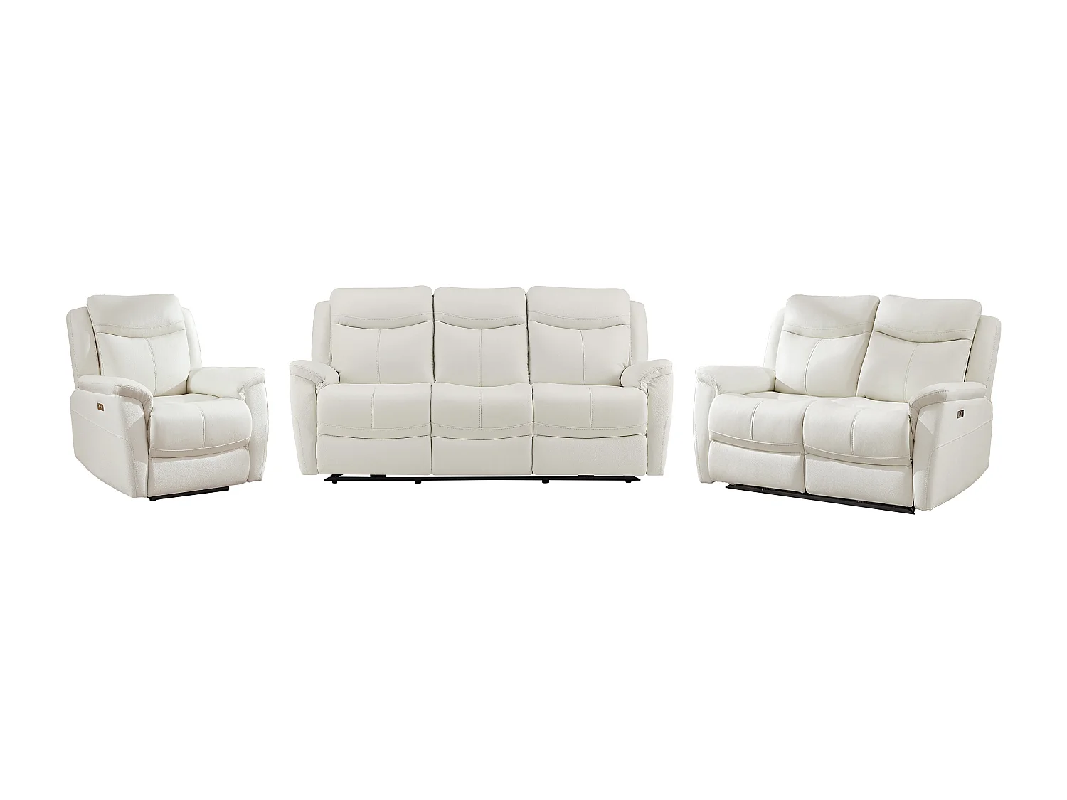 Canapé 3 places 2 places et fauteuil relax électrique en cuir de vachette blanc NOMAJO