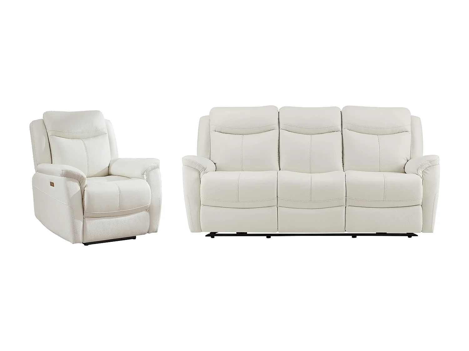 Relaxsofa 3-Sitzer & Relaxsessel elektrisch - Rindsleder - Weiß - NOMAJO