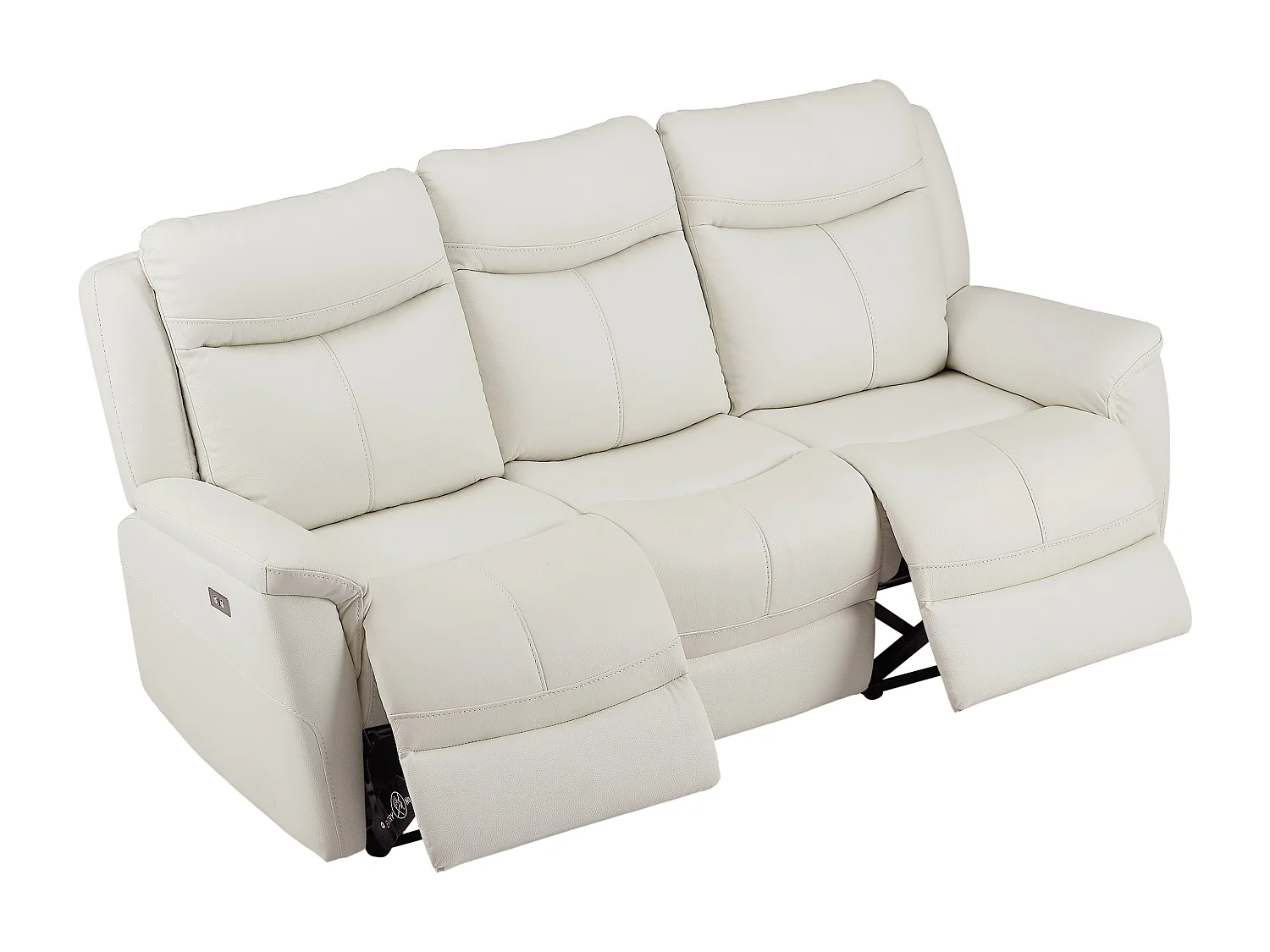 Relaxsofa 3-Sitzer & Relaxsessel elektrisch - Rindsleder - Weiß - NOMAJO