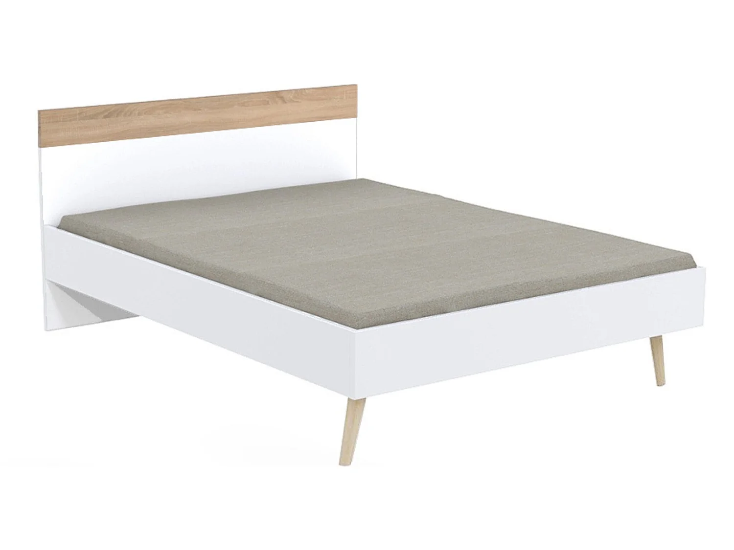 Lit double 140x190cm, blanc et chêne blanchi