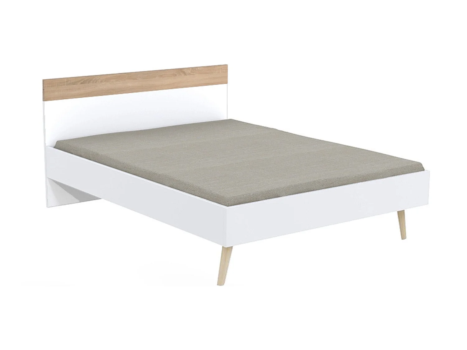 Lit double 140x190cm, blanc et chêne blanchi