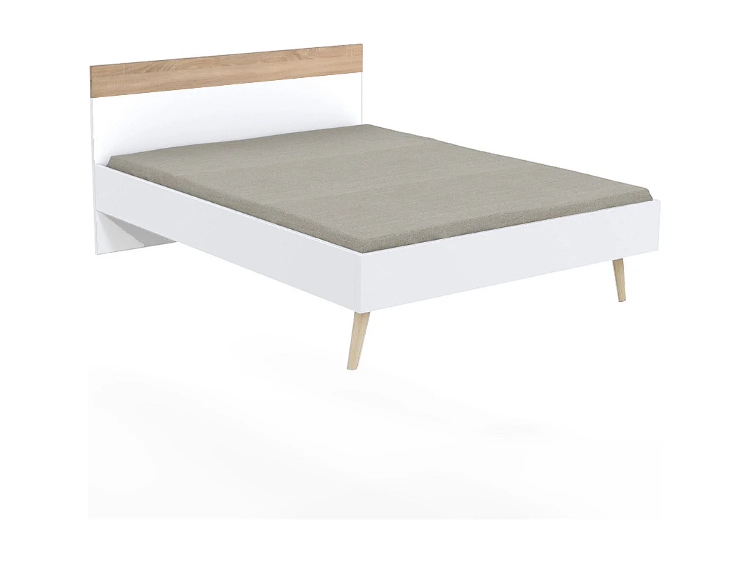 Lit double 140x190cm, blanc et chêne blanchi