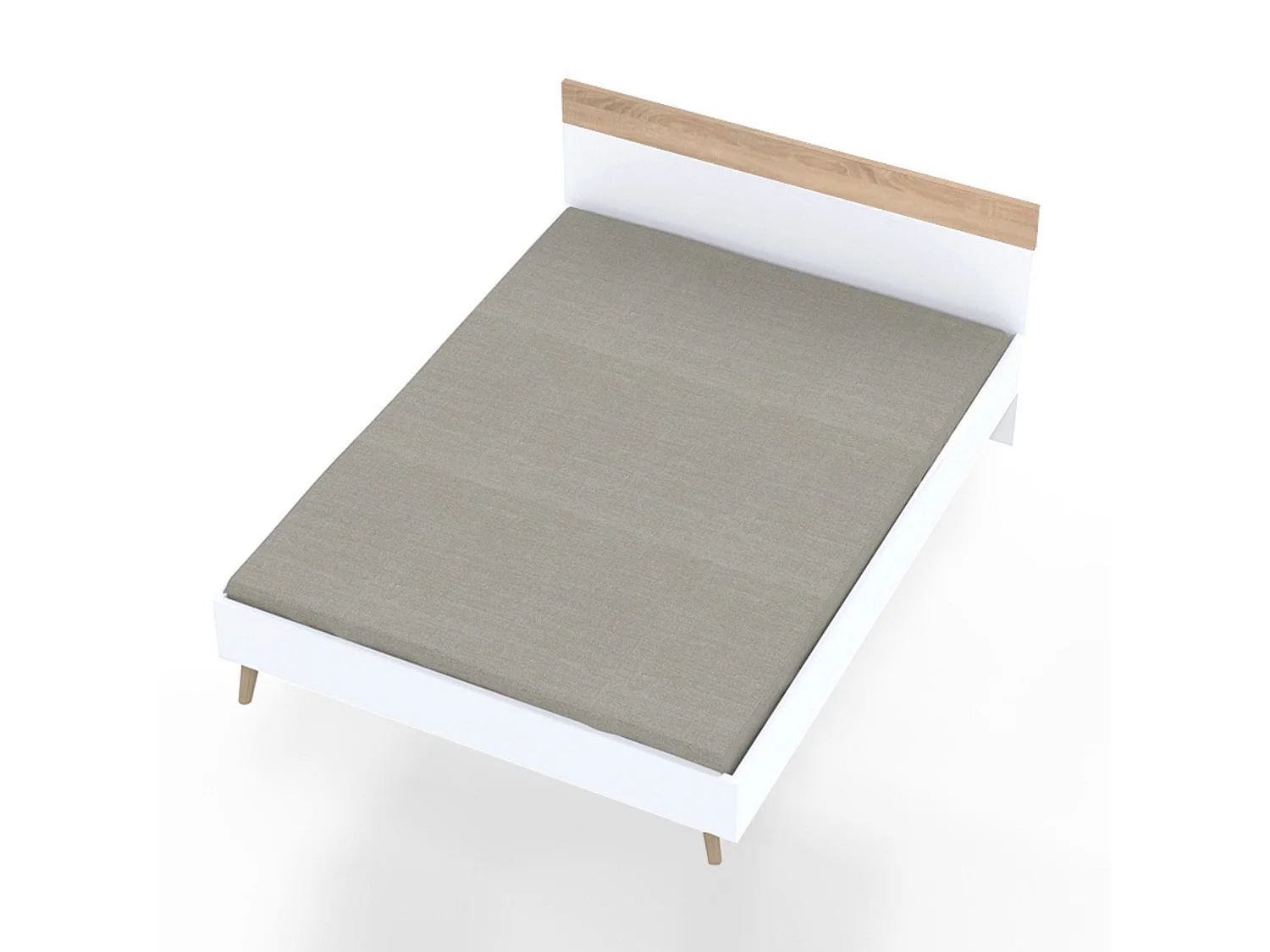 Lit double 140x190cm, blanc et chêne blanchi
