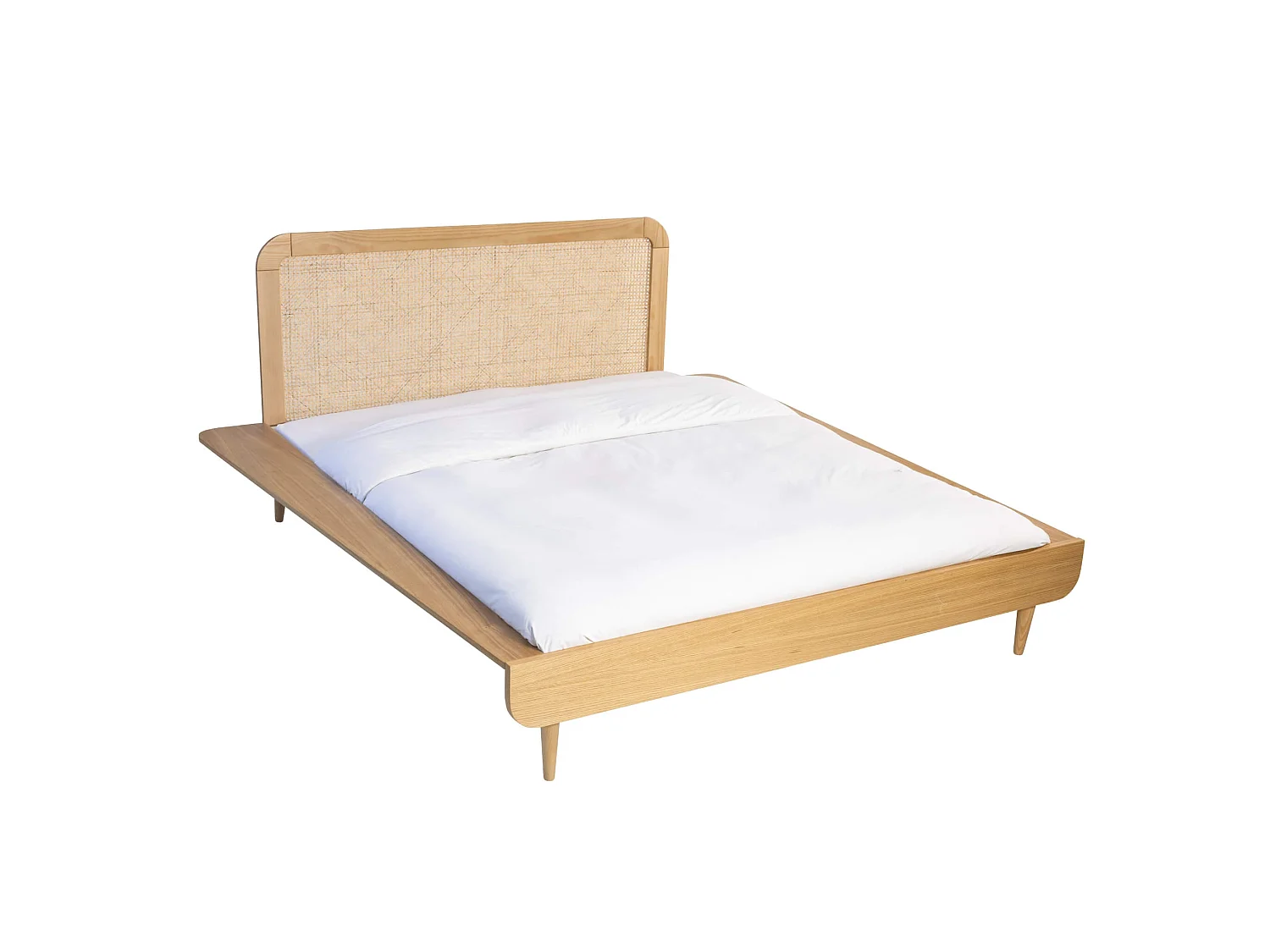 Ensemble lit en bois naturel 160x200cm + tête de lit 160cm en cannage SMOOTHCLOUD - LT38006
