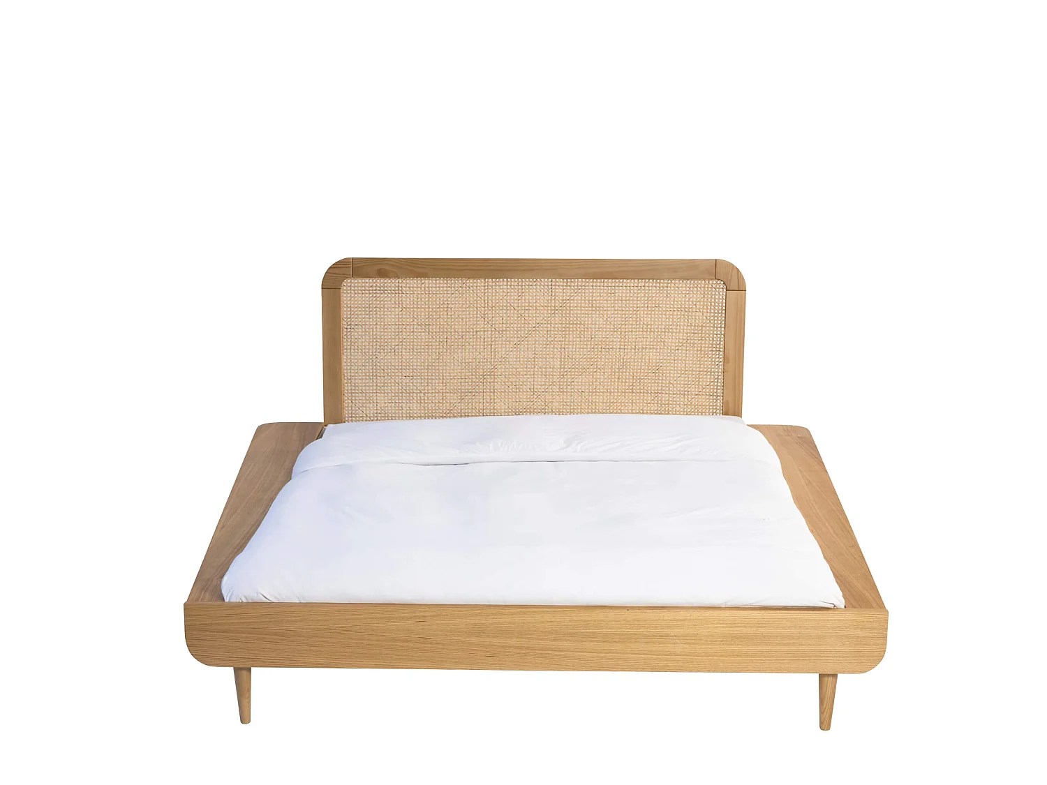 Ensemble lit en bois naturel 160x200cm + tête de lit 160cm en cannage SMOOTHCLOUD - LT38006