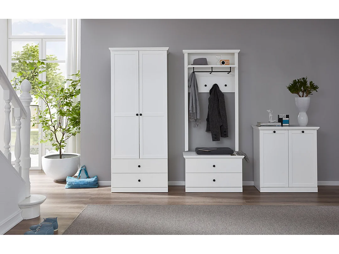 BrandsonBaxter Armoire 2 portes, 2 tiroirs, blanc.
