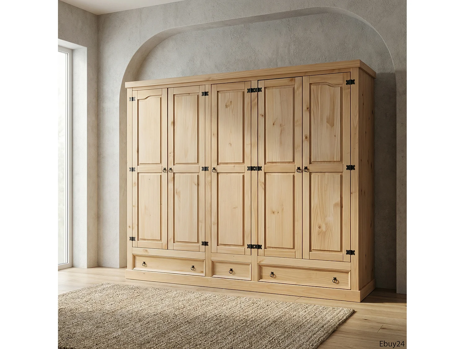 New Mexico Armoire 5 tiroirs avec 3 tiroirs largeur 244 cm, hauteur 195 cm, délavé/ciré.