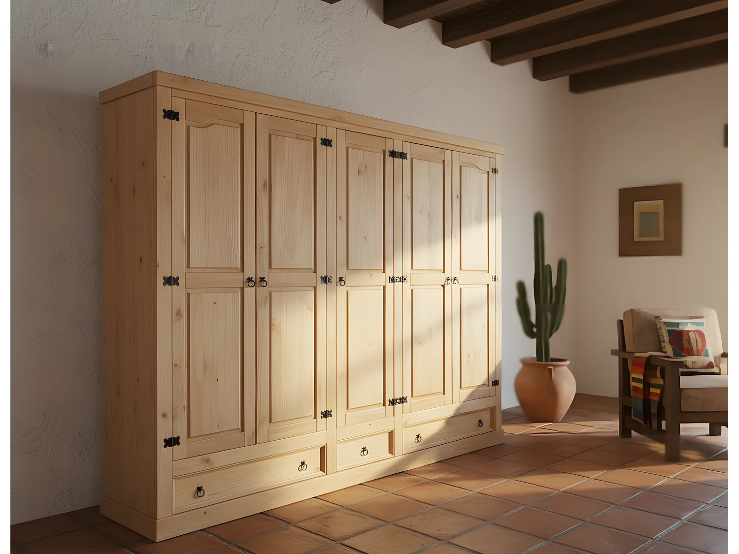 New Mexico Armoire 5 tiroirs avec 3 tiroirs largeur 244 cm, hauteur 195 cm, délavé/ciré.