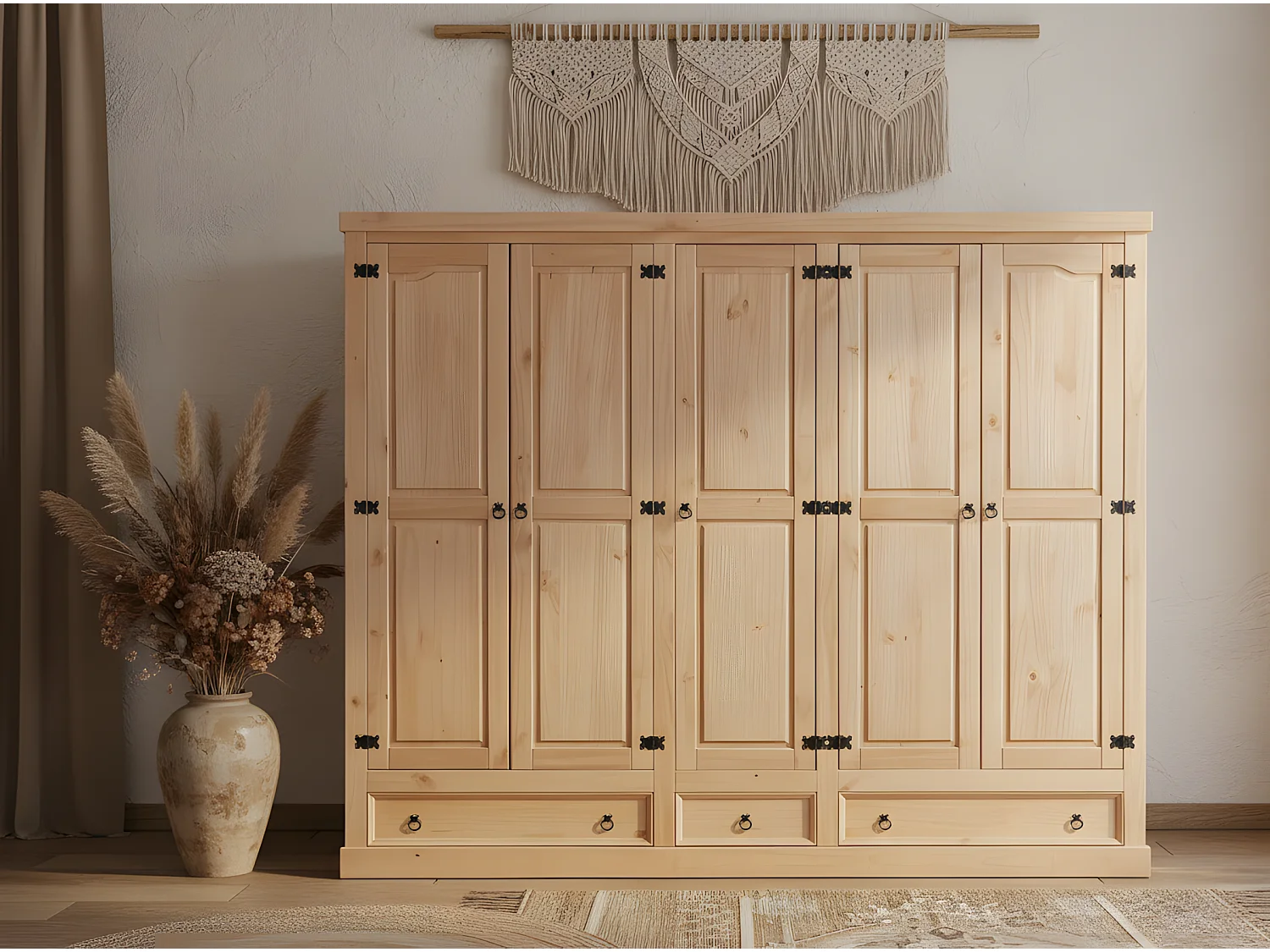 New Mexico Armoire 5 tiroirs avec 3 tiroirs largeur 244 cm, hauteur 195 cm, délavé/ciré.
