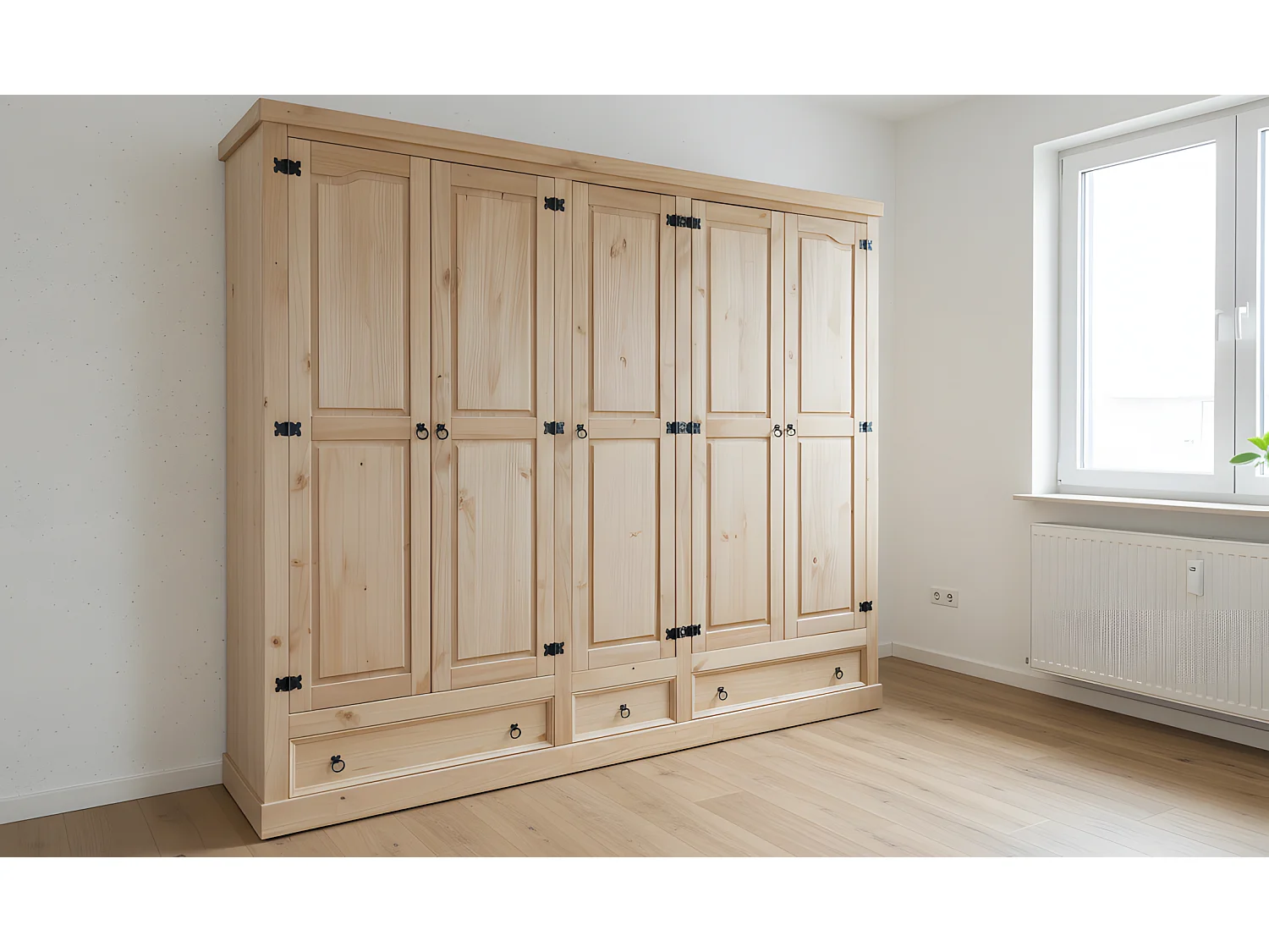 New Mexico Armoire 5 tiroirs avec 3 tiroirs largeur 244 cm, hauteur 195 cm, délavé/ciré.