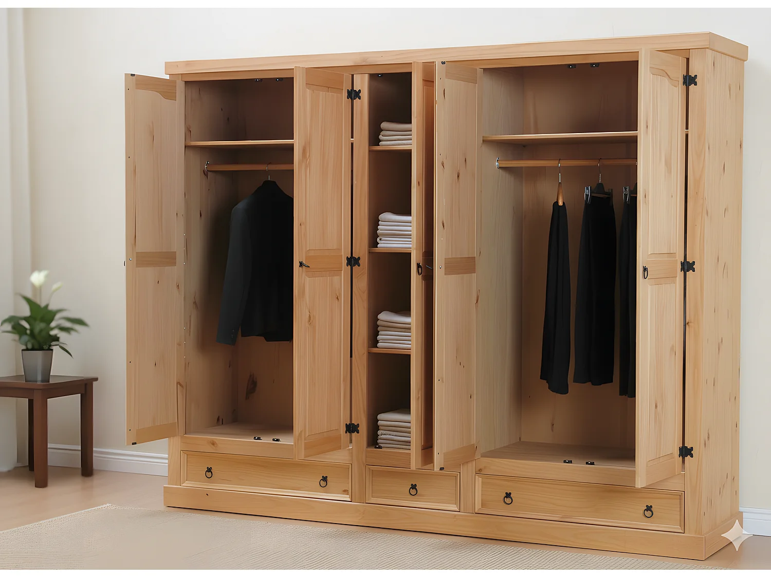 New Mexico Armoire 5 tiroirs avec 3 tiroirs largeur 244 cm, hauteur 195 cm, délavé/ciré.