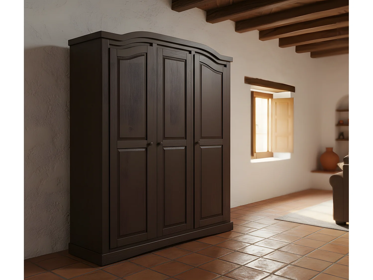 Bruine 3-deurs kledingkast Rico.