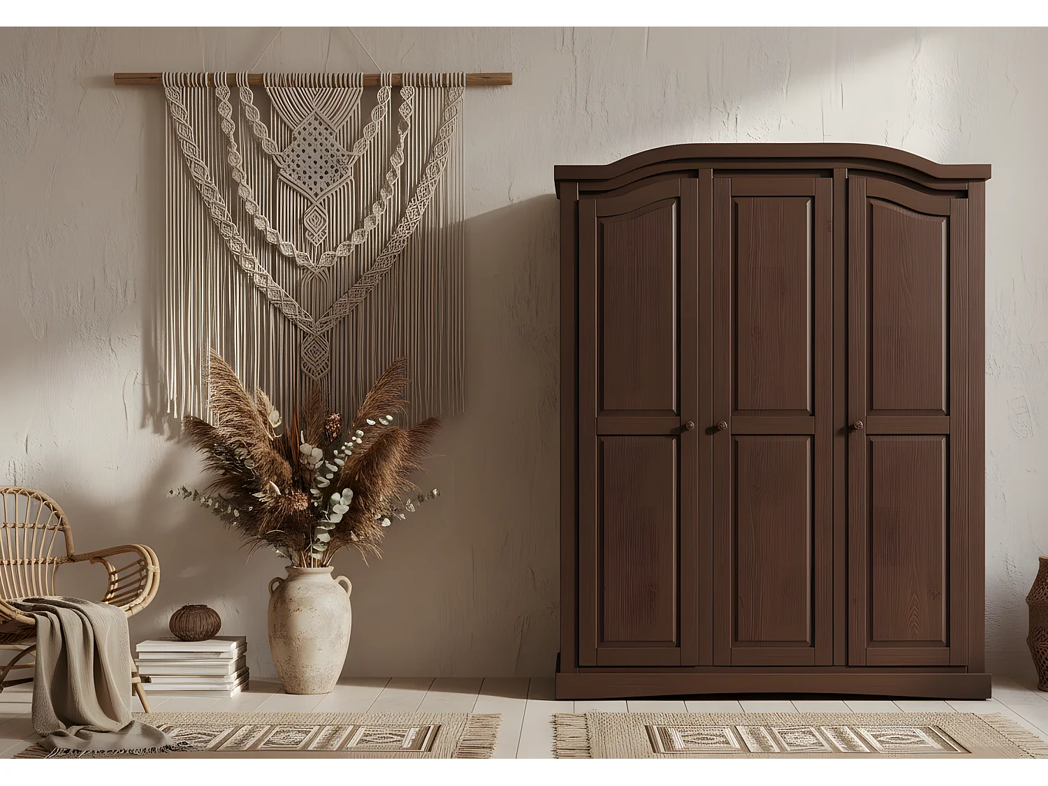 Bruine 3-deurs kledingkast Rico.