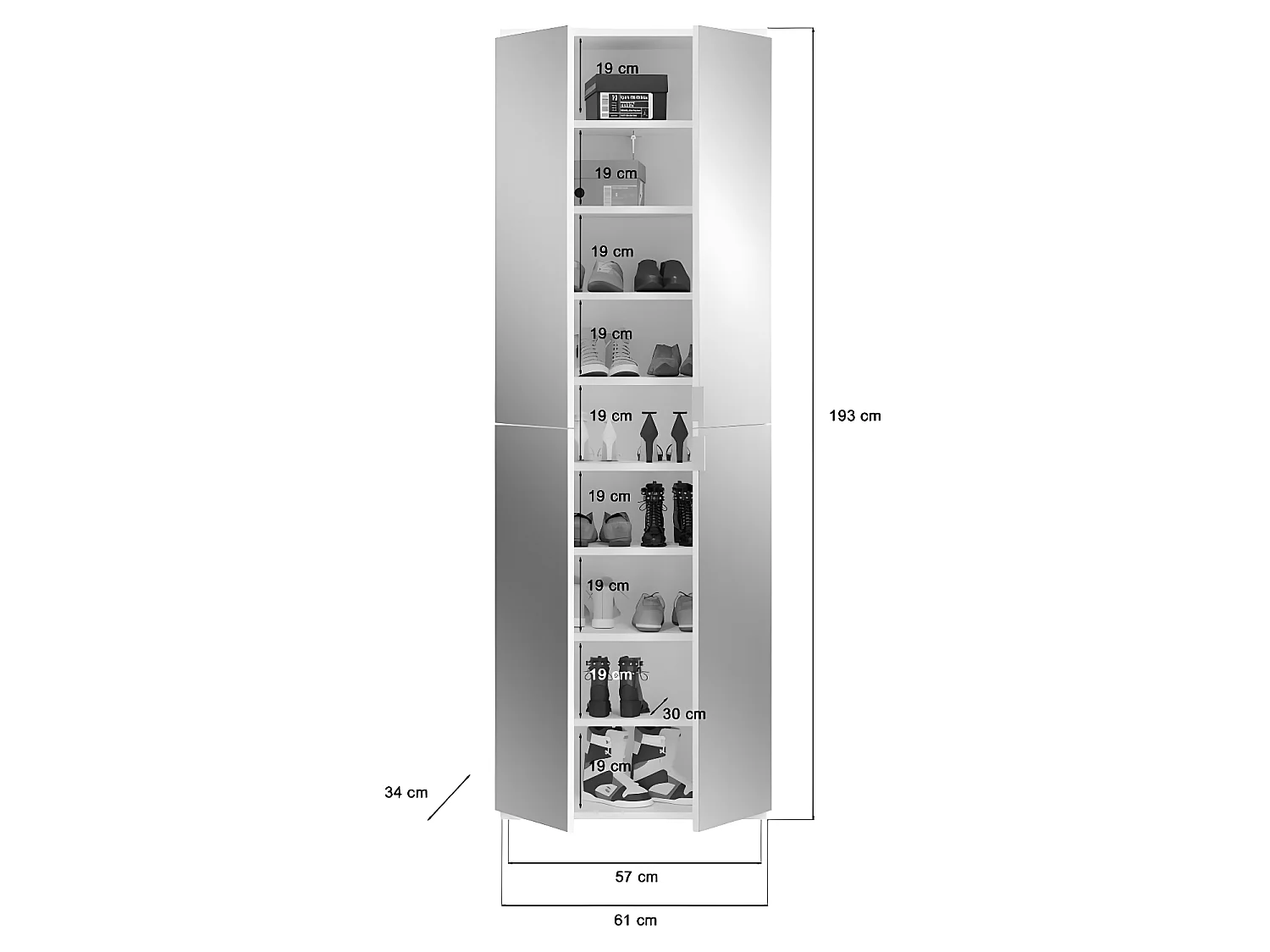 ProjektX Kleiderschrank 4 Türen weiß, Spiegel.