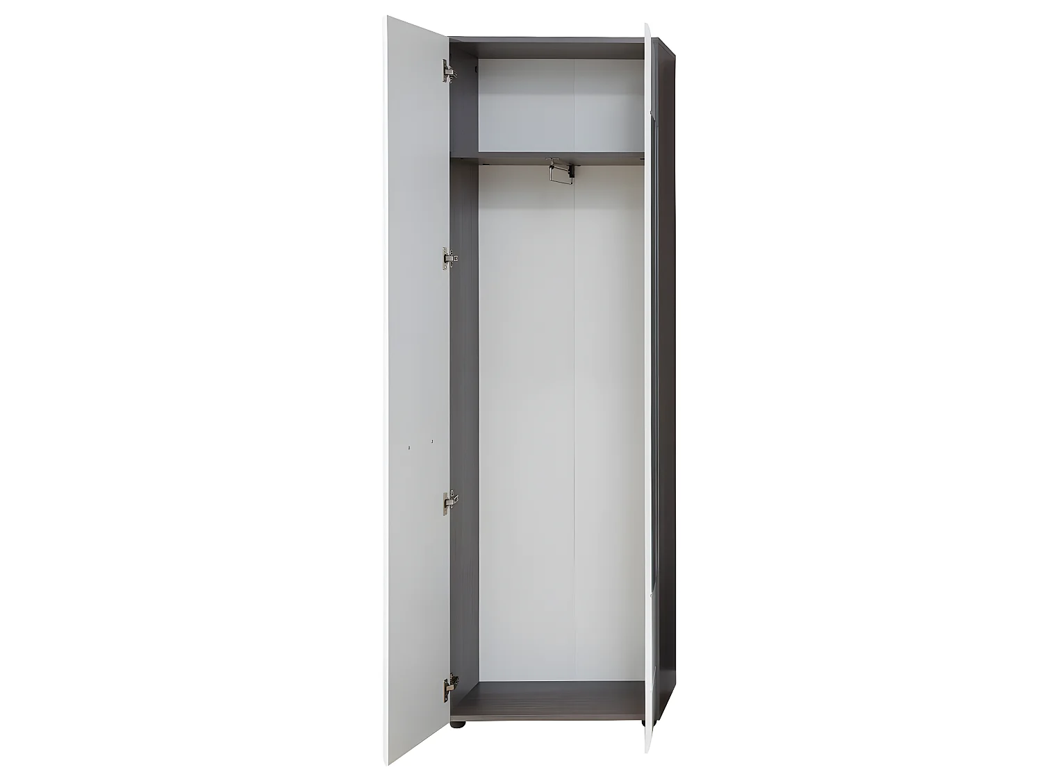 LineGD Garderobenschrank 2 Türen rauchsilber, weiß Hochglanz.