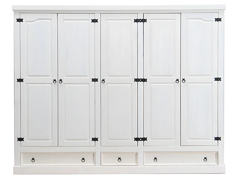 New Mexico Kleiderschrank 5-Trg. mit 3 Schubladen Breite 244 cm, Höhe 195 cm weiss/Wachs.