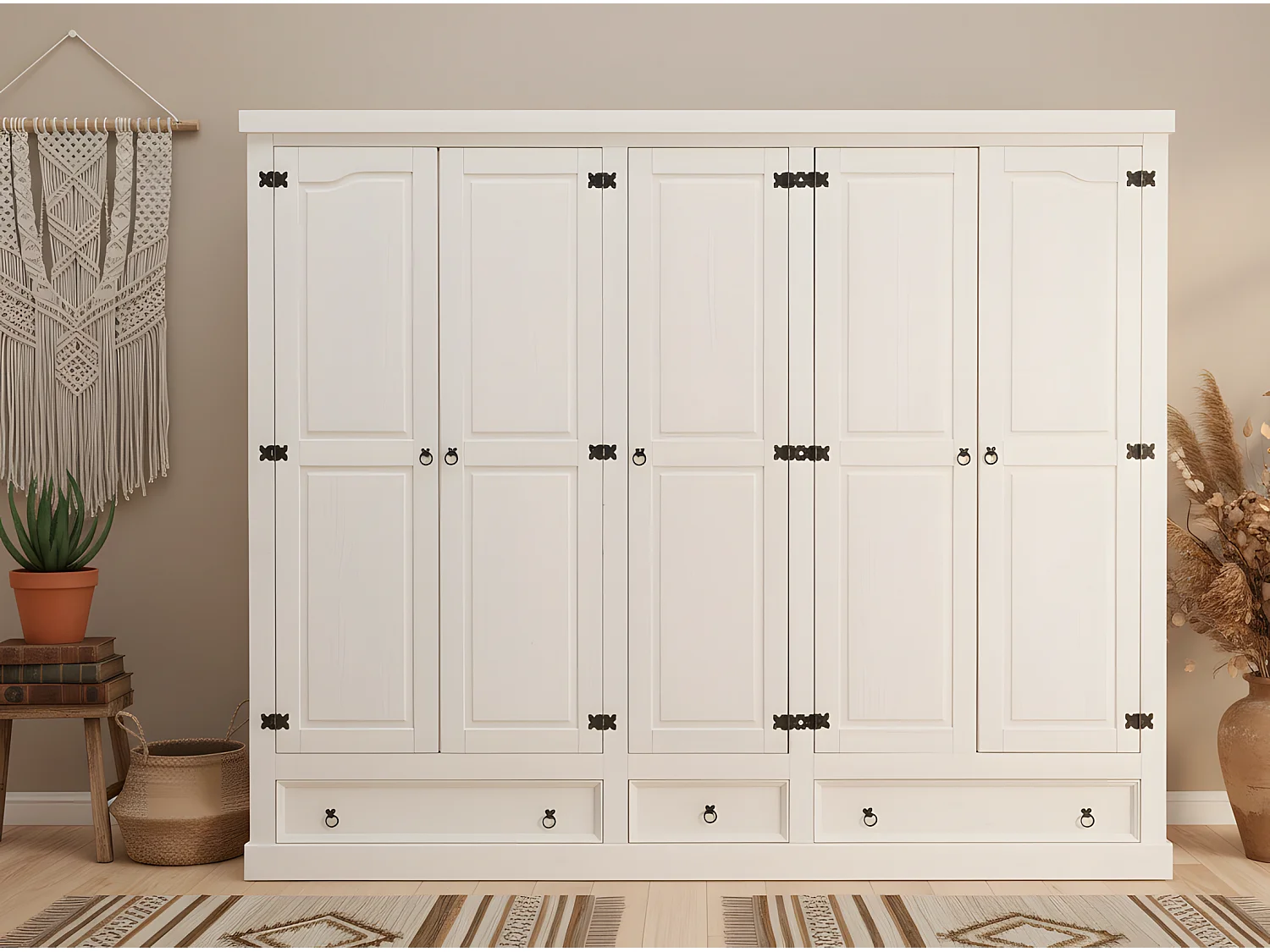New Mexico Armoire 5 tiroirs avec 3 tiroirs , largeur 244 cm, hauteur 195 cm, blanc/cire.